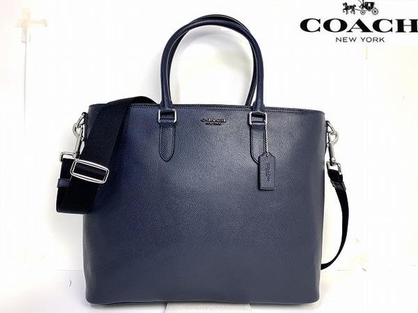 極美品★送料無料★ コーチ メンズ COACH ベケット レザー 2Way ショルダーバッグ トートバッグ ビジネストート ネイビー
