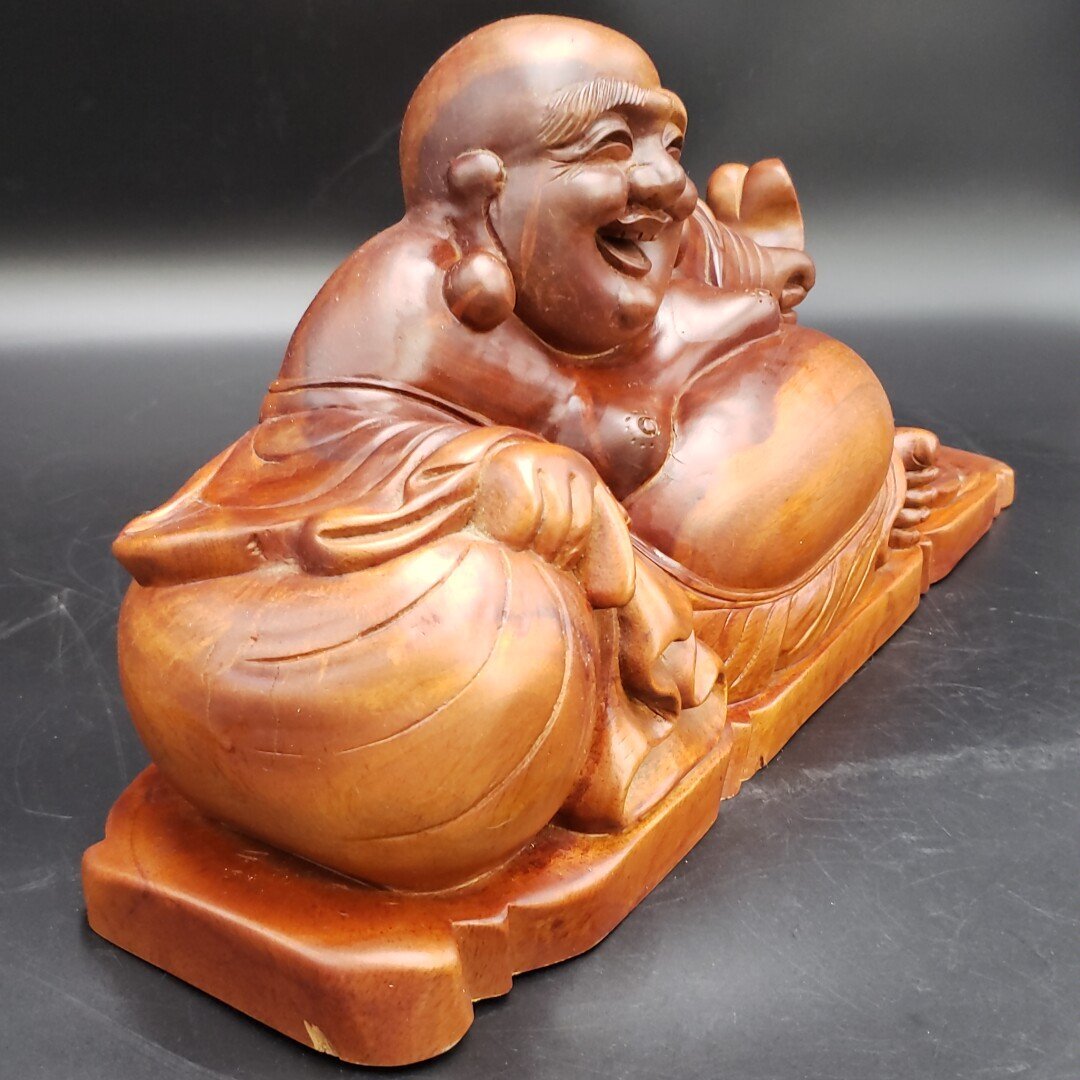 七福神 置物 布袋尊 木彫り 精密細工 布袋様 金運 縁起物 仏像