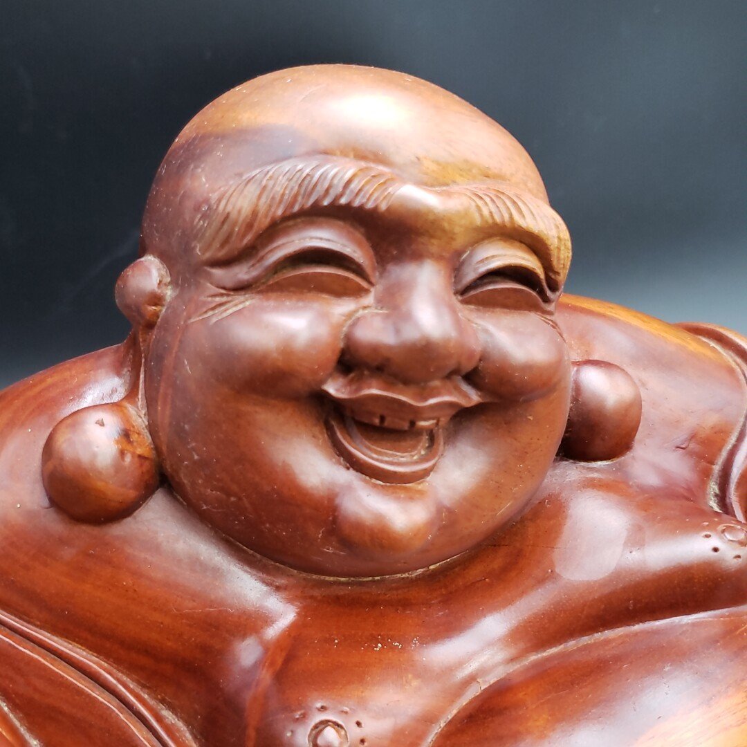七福神 置物 布袋尊 木彫り 精密細工 布袋様 金運 縁起物 仏像