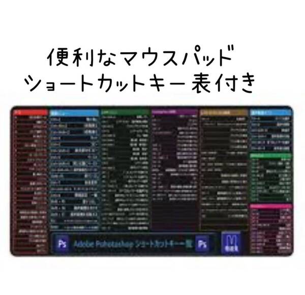 PSショートカットキー一覧付きマウスパッド BB1086 超大型 防水 ゲーミング マウスパッド 40 75cm 黒い キーボードパッド 滑り止めゴム底