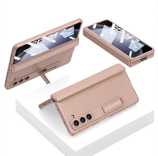 Galaxy Z Fold5 /W24,手帳型スマホケース BB677 ベージュブラウン 強化ガラス 磁気ヒンジ 隠しスタンド機能 折り畳み 薄型 超軽量