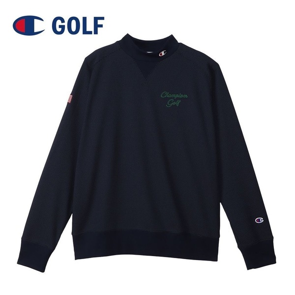 ■【M】秋冬 定価9,790円 チャンピオン GOLF 保温 発熱 ワッフル生地 モックネックシャツ紺■