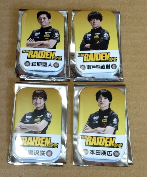 Mリーグ23-24 TEAM雷電牌型缶バッジセット 萩原聖人瀬戸熊直樹黒沢咲本田朋広 麻雀