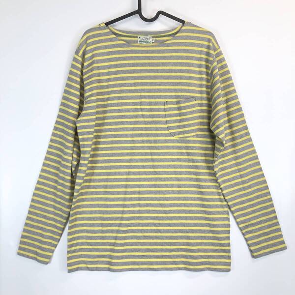 BURGUS PLUS バーガスプラス HINOYA ヒノヤ 長袖ボーダー ポケットTシャツ イエロー/グレー Mサイズ