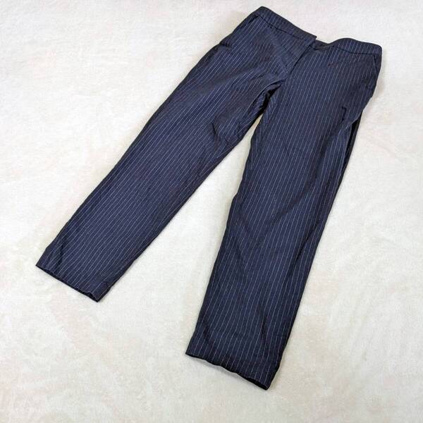 【プラステ】パンツ PLST ネイビー M 美品 ストライプ 綿 コットン 麻 リネン テーパード ストレッチ ビジネス オフィス