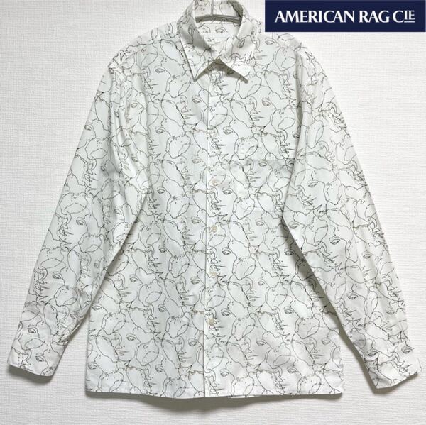 【超美品】AMERICAN RAG CIE アメリカンラグシー ②アーティーなフェイスデッサン調 総柄 長袖シャツ トレンドのゆったりシルエット
