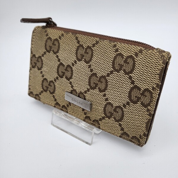 GUCCI グッチ コインケース 財布 リング GG キャンバス レザー ベージュ