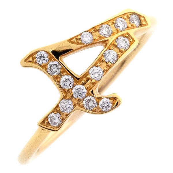 【送料無料】【本物】750YG★指輪★ダイヤモンド0.15ct★ナンバーデザインリング★数字4★約10.5号★K18★イエローゴールド★レディース