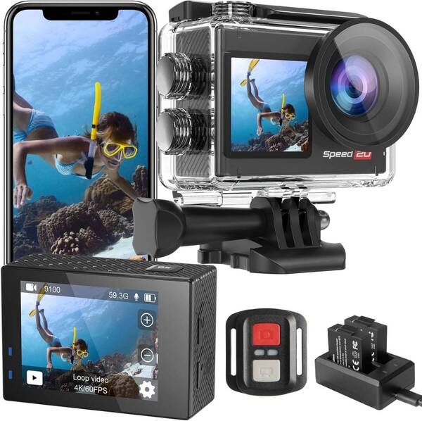 Hiicam speed20 水深40M防水 アクションカメラ ウェアラブルカメラ バッテリー2個付き 4K 60FPS 防水 タッチパネル式 バッテリー充電器付き