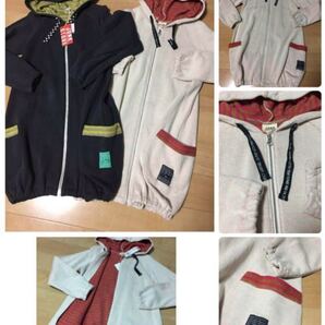 新品タグ付き JUNK STOREジャンクストアー コートにもなる裏起毛あったかロングパーカーワンピース130 スウェット フルジップパーカー