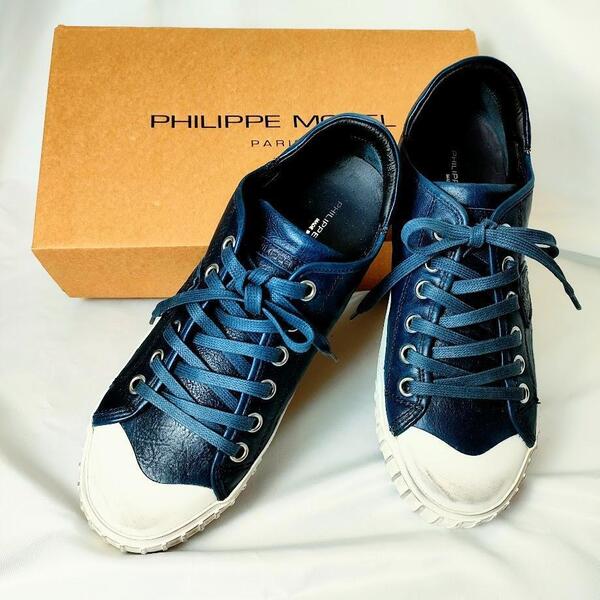 PHILIPPE MODEL/フィリップモデル レザー レザースニーカー 40 メンズ ネイビーブルー