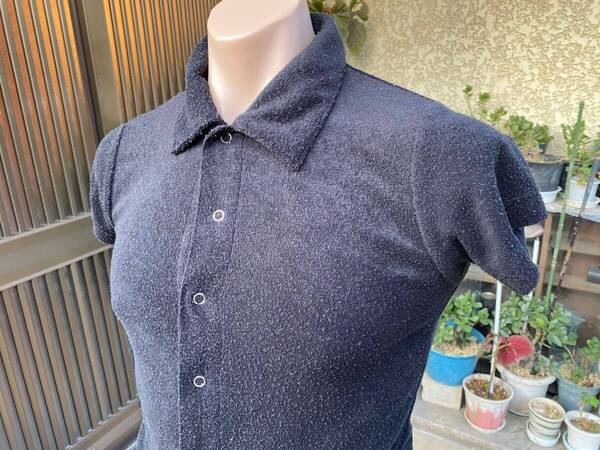 USED HUK A POO マッスルフィット パイル シャツ ブラック S / 黒 クラブウェア Fitted Black タオル地 ドレッシーシャツ パーティウェア