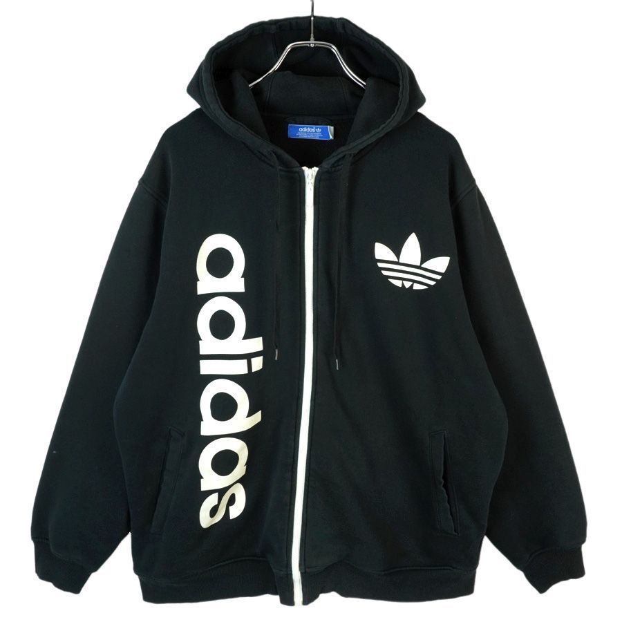 アディダスオリジナルスAdidasoriginalsジップアップパーカーフーディ黒ブラック白ホワイトトレフォイルロゴプリントvintage40312
