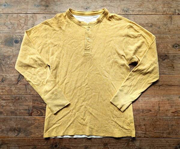 送料無料♪80's カナダ製L.L.Bean ウール混ヘンリーネックカットソー size M/R(L相当) 猫目ボタン LLビーン エルエルビーン アウトドア古着
