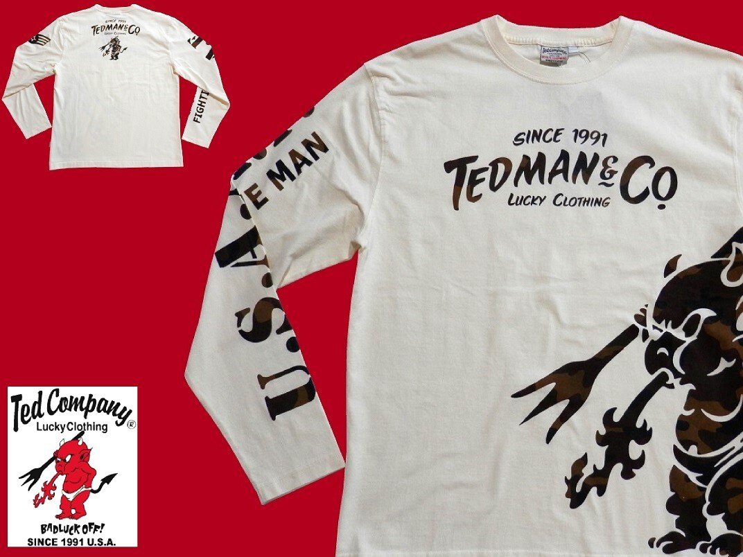 テッドマン/TEDMAN/XLサイズ/長袖Tシャツ/TDLS-344/オフホワイト/エフ商会/新品/送料無料/アメカジ/迷彩/カモフラ/ミリタリー