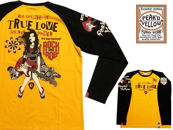 ピークドイエロー/PEAK’D YELLOW/Lサイズ/長袖Tシャツ/PYT-243/黄黒/エフ商会/新品/送料無料/アメカジ/バイカー/ラグラン