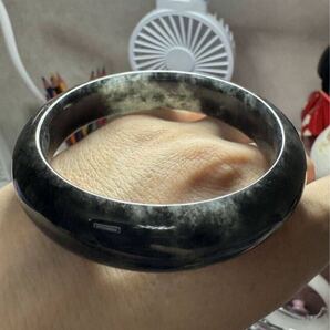 天然本翡翠《本物保証》 黒翡翠バングル57.3mm 一点物 希少 縁起物 お守り パワーストーン 0809012