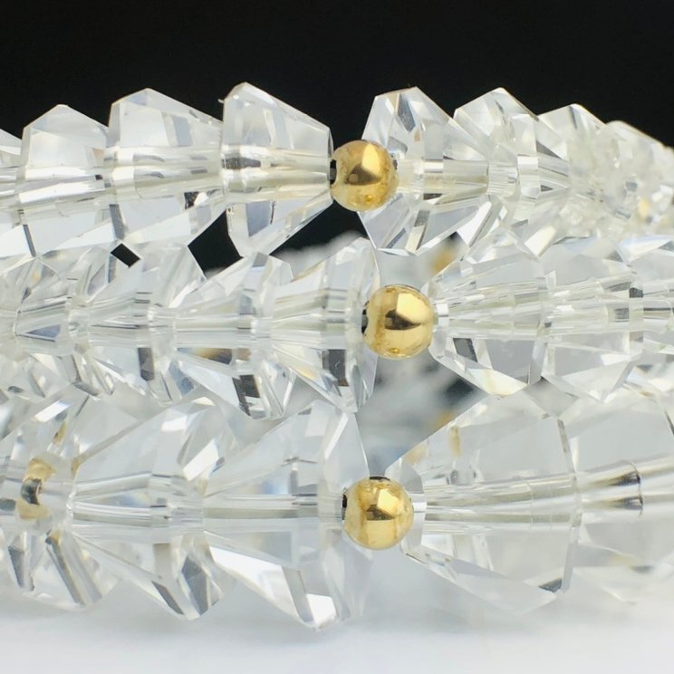 【77】 K14 水晶 ネックレス グラデーション 富士山カット パワーストーン 浄化 魔除け 御守り 留め具 透かし 全長 42㎝ (1098)