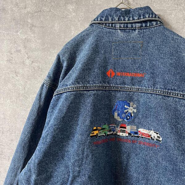 PORT AUTHORITYデニムジャケット刺繍アウターヴィンテージMメンズS1