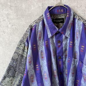 BAZZANTIクレイジーパターン柄シャツ ストライプ 長袖 Lメンズ H2