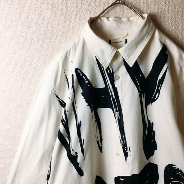 ペインター調 デザインシャツ 柄シャツ ポリコットン Lメンズ 長袖
