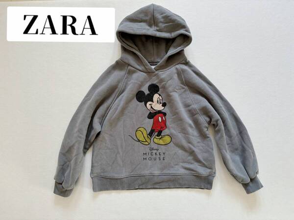 ZARA KIDS パーカー ディズニー ミッキーマウス グレー 134㎝ ボーイ ザラ キッズ 130 140 トレーナー 裏起毛 美品 女の子 男女兼用