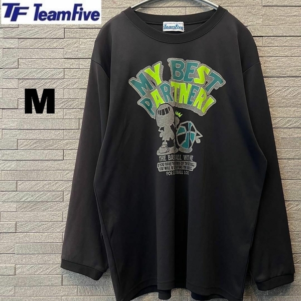 チームファイブ TeamFive メンズ バスケ 長袖Tシャツ ロンT ブラック・黒 デザインTシャツ ビッグプリント 日本製 Mサイズ