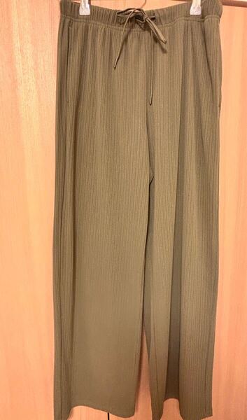 GU ジーユー◆リブプルオンパンツ Mサイズ 丈標準◆オリーブグリーン カーキ◆レディース ボトムス リブパンツ ワイドパンツ
