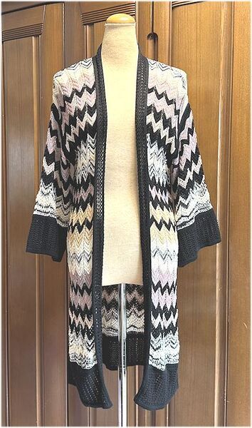 値下★M MISSONI エム・ミッソーニ★イタリア製・ボーダー・レース編みニット・ロング・ガウン・カーディガン・40/M~L★美品