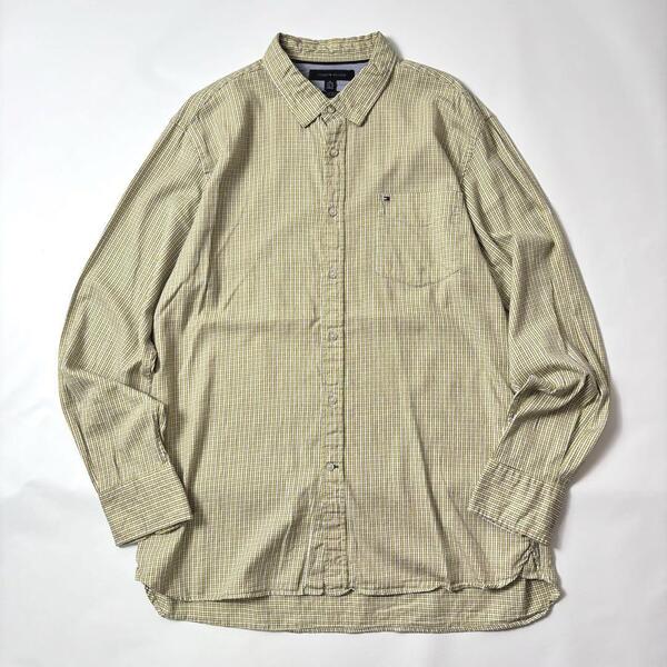 XLサイズ 古着 TOMMY HILFIGER トミーヒルフィガー シャツ 長袖 チェック チェックシャツ 刺繍ロゴ イエロー ホワイト