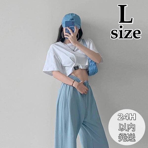 【新品・L】白ショート丈トップス ダンス ストリート へそ出し 韓国 ホワイト Tシャツ カットソー かっこいい 1979L