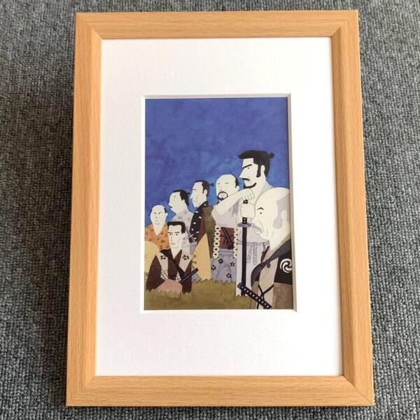 ■和田誠『映画 七人の侍』B5サイズ 額入り 貴重イラスト 印刷物 ポスター風デザイン 額装品 アートフレーム インテリア