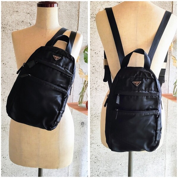 美品 プラダ ナイロン リュック 軽量 ボディバッグ 鞄 2way ショルダーバッグ ポシェット バックパック 黒 ブラック レディース メンズ
