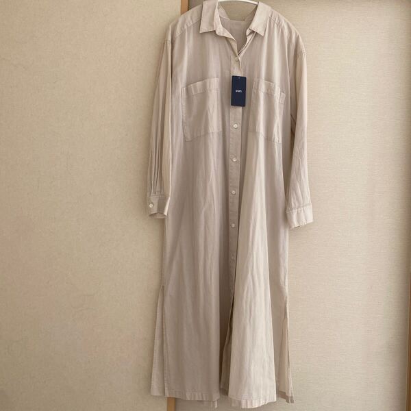 新品 シップス SHIPS ロングシャツワンピース ナチュラル レディース ベージュ 長袖