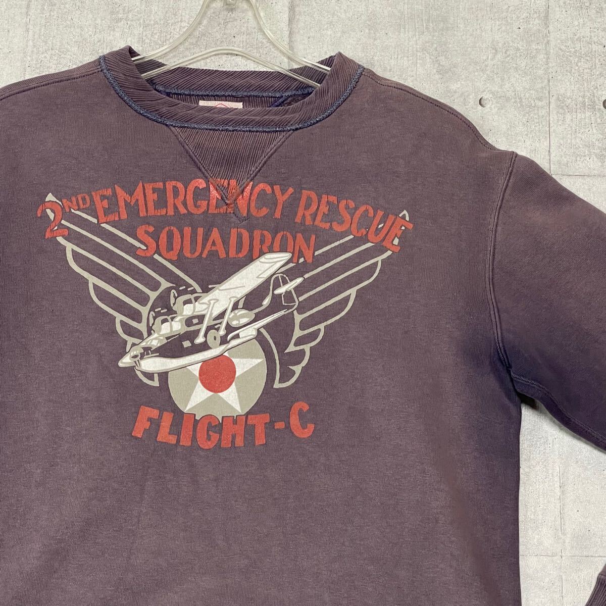 The Real McCoy's 両Vガゼット スウェット リアルマッコイズ トレーナー ミニタリー フェード 色あせ 退色 プリント加工 玉10725