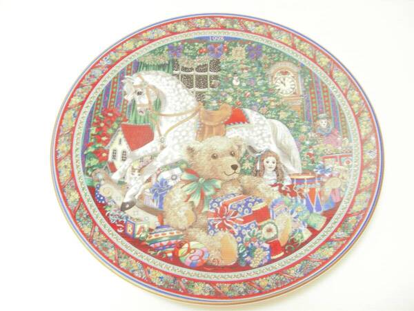 ロイヤルウースター クリスマス プレート テディ ベアー 木馬 1998年 ROYAL WORCESTER 20cm イギリス製 未使用 箱付き