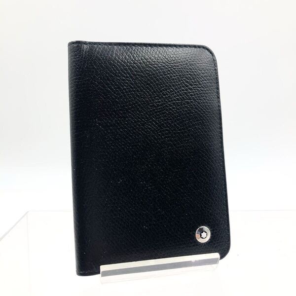 ■極上美品■希少■MONTBLANC モンブラン ロゴワンポイント カードケース パスケース レザー 本革 ブラック シルバー金具 メンズ