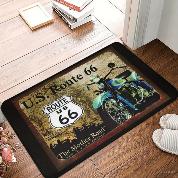 アメリカン雑貨 ROUTE66 ラグ レトロセピア 玄関マット キッチンマット バスマット 洗濯洗い可 男の隠れ家 書斎 ガレージ 雰囲気作り