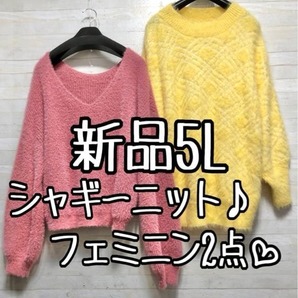 新品☆5L♪フェミニンふわふわニット2枚セット♪1万円以上☆p807