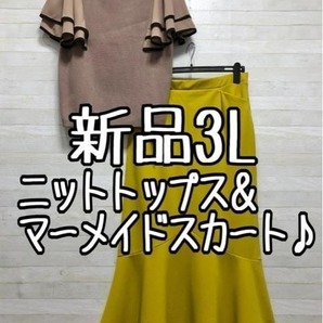 新品☆3L♪大人おしゃれ♪フレア袖ニット&マーメイドフレアスカート☆p216