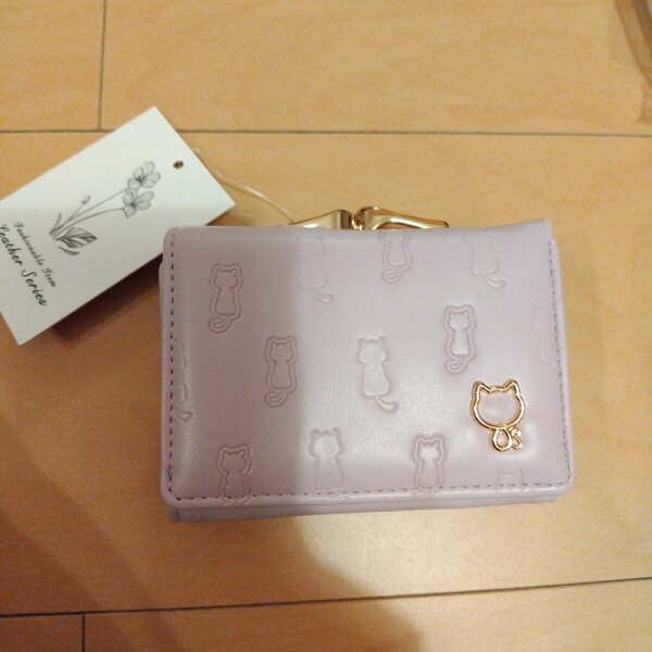 財布 猫 ネコ 折りたたみ財布 折り畳み財布 レディース 可愛い パープル パステルカラー
