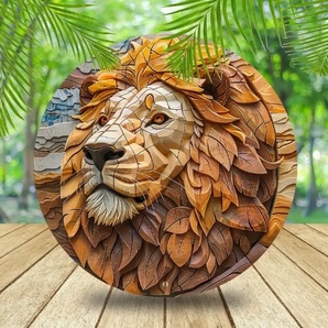 入荷!ライオン① ブリキ/アルミ看板 ラウンド 百獣の王横顔 茶 インテリア