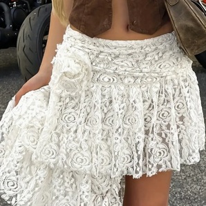 入荷!アシンメトリー 変形 レース スカート グランジ Y2K アシメ 白M