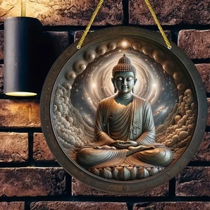 入荷!幾何かのご利益を!⑦ ブリキ/アルミ看板 ラウンド 仏陀 釈迦如来 インテリア