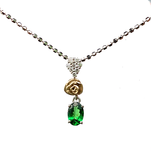 21627 グリーングロッシュラーガーネット 0.427ct ダイヤモンド ネックレス ペンダントトップ 18K 45cm 3.8g ソーティング