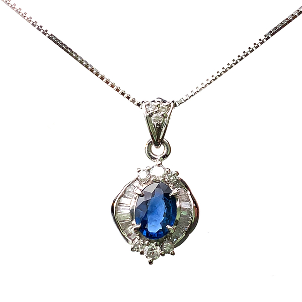 21613 サファイア 0.86ct ダイヤモンド ネックレス ペンダントトップ プラチナ 45cm 4.8g