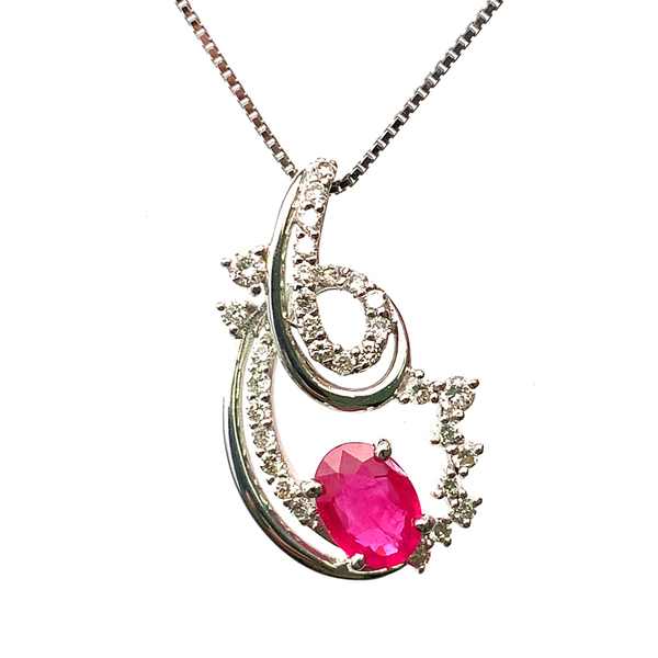 20907 ルビー 0.987ct ダイヤモンド ネックレス ペンダントトップ ホワイトゴールド K18WG 45cm 5.4g
