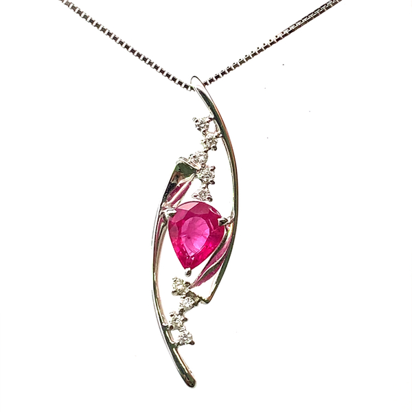 21450 ミャンマー 1.28ct ルビー ダイヤモンド ネックレス ペンダントトップ ホワイトゴールド K18WG 45cm 4.2g 鑑別書