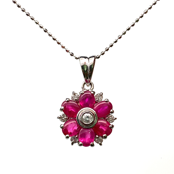 21769 ルビー 1.69ct ダイヤモンド ネックレス ペンダントトップ ホワイトゴールド K18WG 40cm 3g