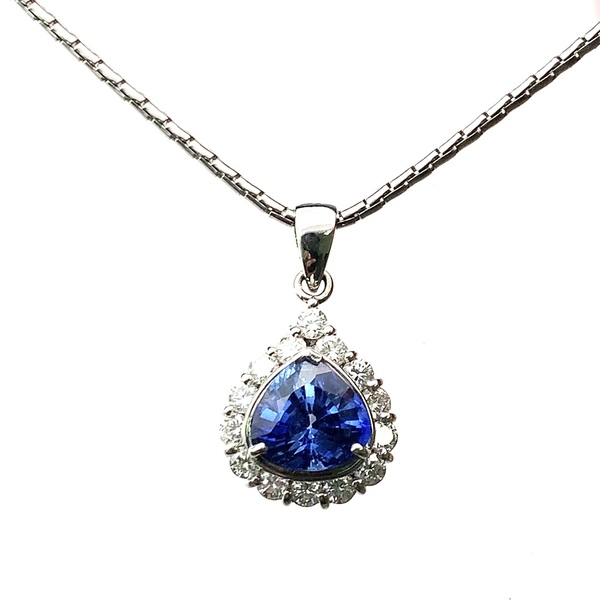 21443 サファイア 2.13ct ダイヤモンド ネックレス ペンダントトップ プラチナ 40cm 9.6g